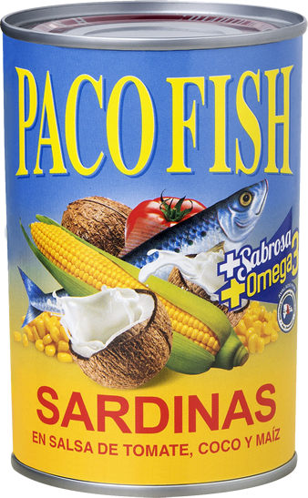 Sardinas PACO FISH en Salsa de Tomate, Coco y Maíz 15 oz