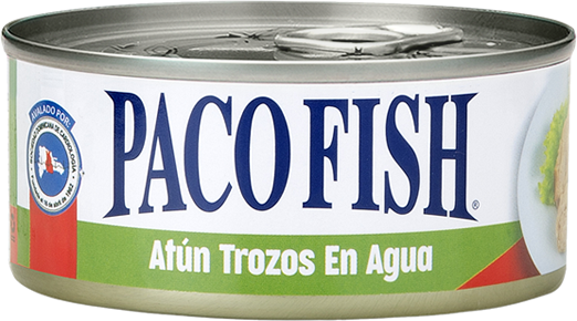 Atún PACO FISH Trozos en Agua A/F, 5 oz.