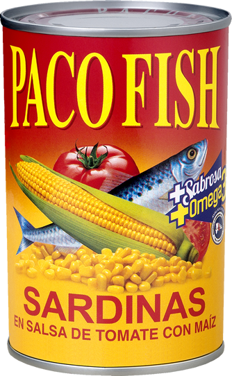 Sardinas PACO FISH en Salsa de Tomate, con Maíz 15 oz.